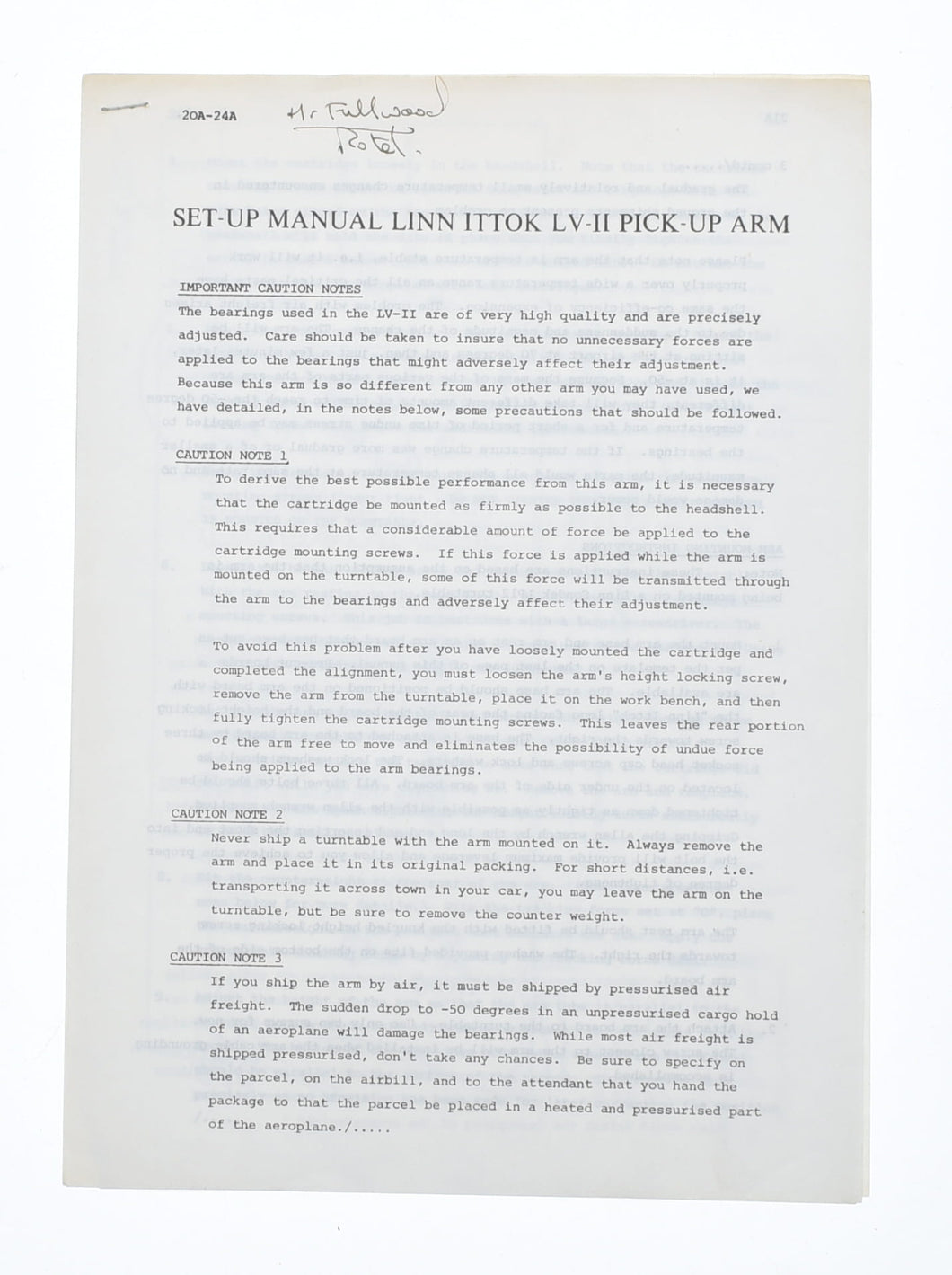 Ittok LV II  Set-up Manual  (Preowned, Ref 007140)