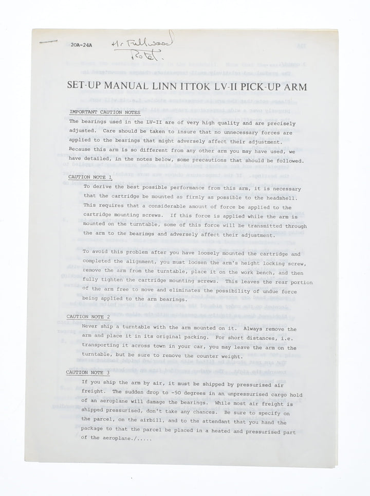 Ittok LV II Set-up Manual (Preowned, Ref 007140)  			